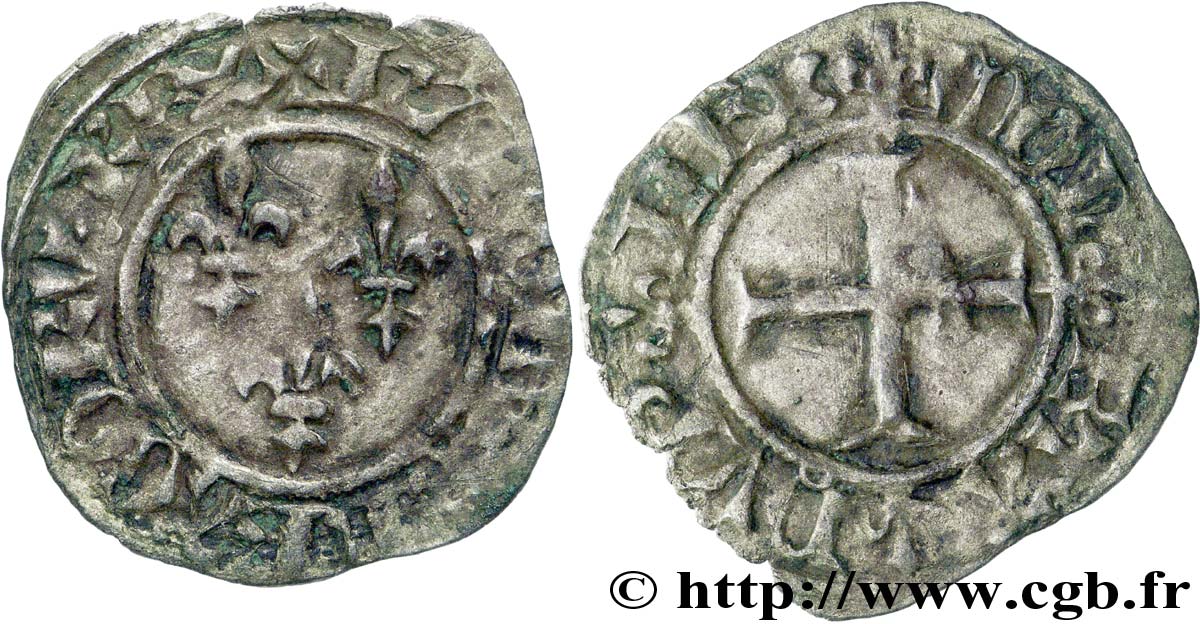 CHARLES VI  THE MAD  OR  THE WELL-BELOVED  Double tournois 20/10/1411 Angers BC+