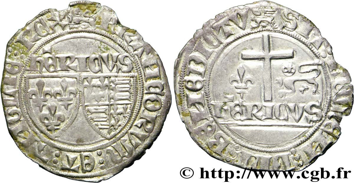 HENRY VI DE LANCASTRE - ROI DE FRANCE (1422-1453) - ROI D ANGLETERRE (1422-1461) et (1470-1471) Blanc aux écus 23/11/1422 Rouen TTB+