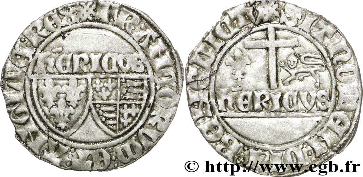 HENRY VI DE LANCASTRE - ROI DE FRANCE (1422-1453) - ROI D ANGLETERRE (1422-1461) et (1470-1471) Blanc aux écus 23/11/1422 Auxerre TTB