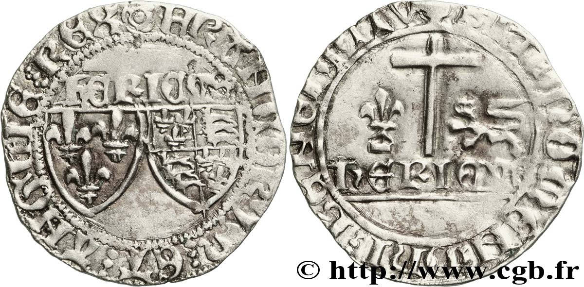 HENRY VI DE LANCASTRE - ROI DE FRANCE (1422-1453) - ROI D ANGLETERRE (1422-1461) et (1470-1471) Blanc aux écus 23/11/1422 Troyes TTB
