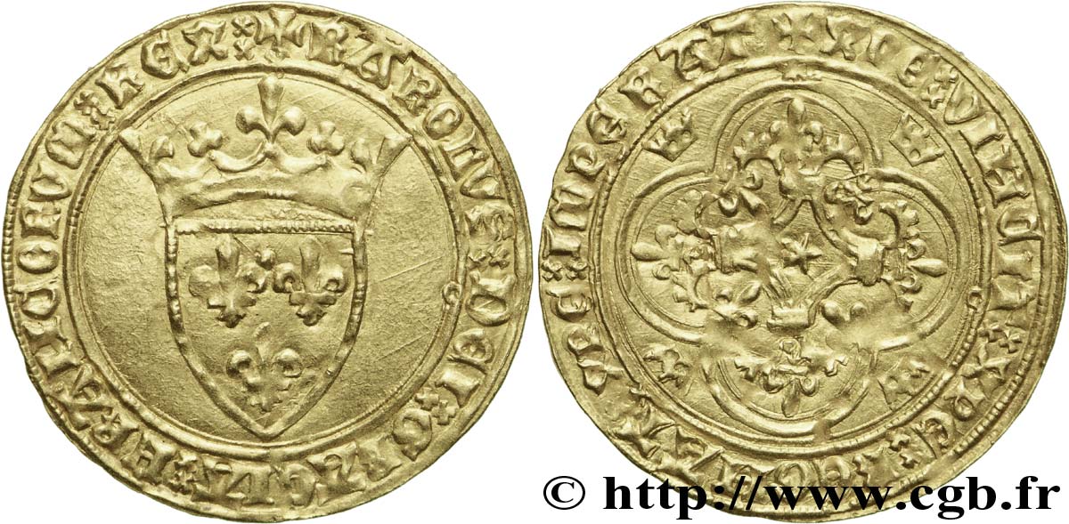 CHARLES VII  THE WELL SERVED  Écu d or, 1er type n.d. Poitiers ou La Rochelle MBC/MBC+