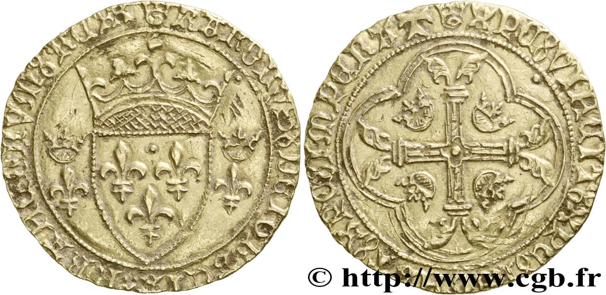 CHARLES VII LE VICTORIEUX Écu d or à la couronne ou écu neuf 18/05/1450 Montpellier TTB