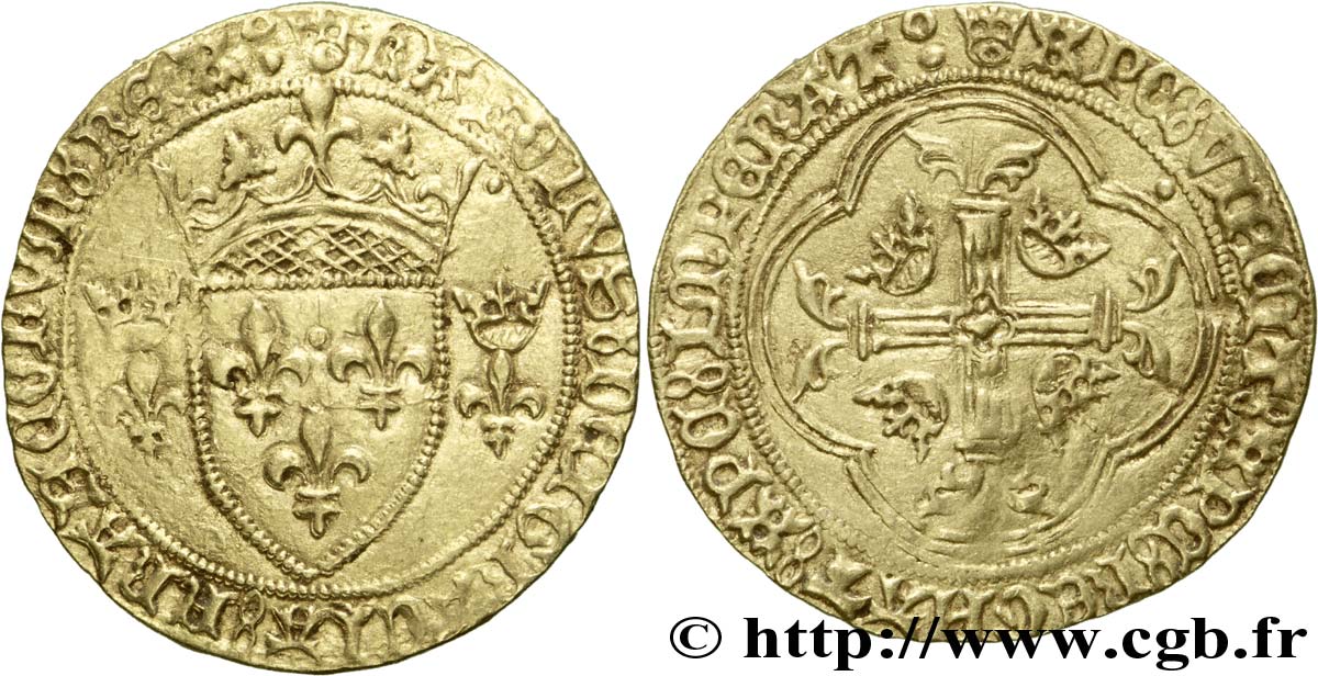 CHARLES VII  THE WELL SERVED  Écu d or à la couronne ou écu neuf 18/05/1450 Montpellier fSS/SS