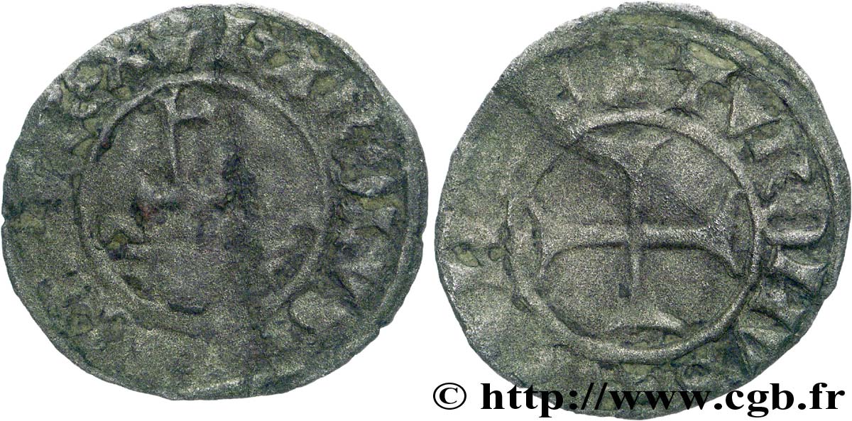 CHARLES VII LE VICTORIEUX Denier tournois au K n.d. Troyes TB+