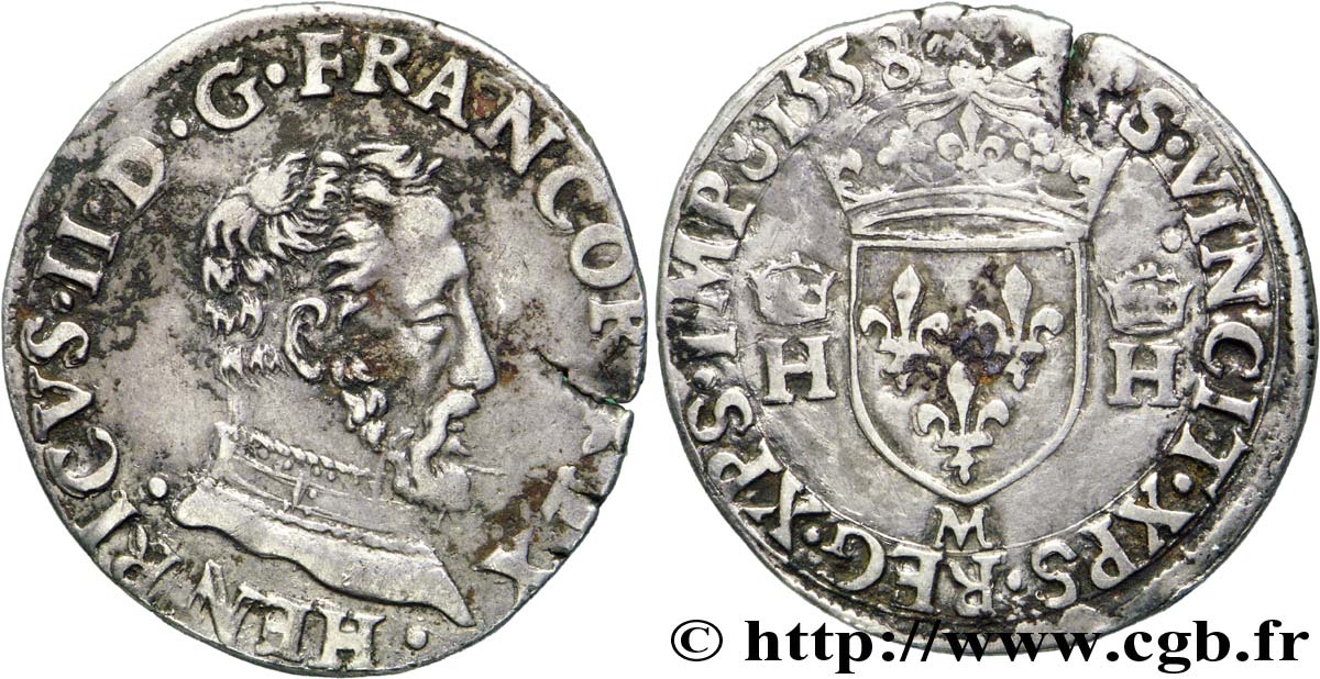 HENRI II Demi-teston à la tête nue, 5e type 1558 Toulouse TTB