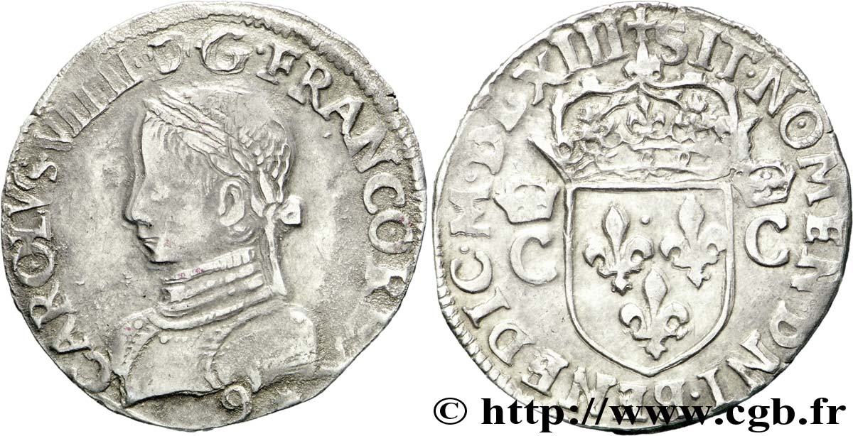 CHARLES IX Demi-teston, 2e type 1563 (MDLXIII) Rennes SS/fVZ