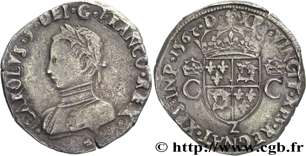 CHARLES IX Teston du Dauphiné 1562 Grenoble XF