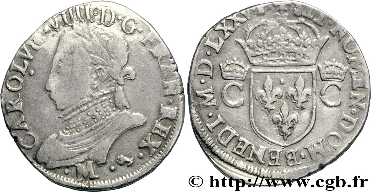 HENRY III. COINAGE AT THE NAME OF CHARLES IX Teston, 10e type 1575 (MDLXXV) Toulouse BC+/MBC