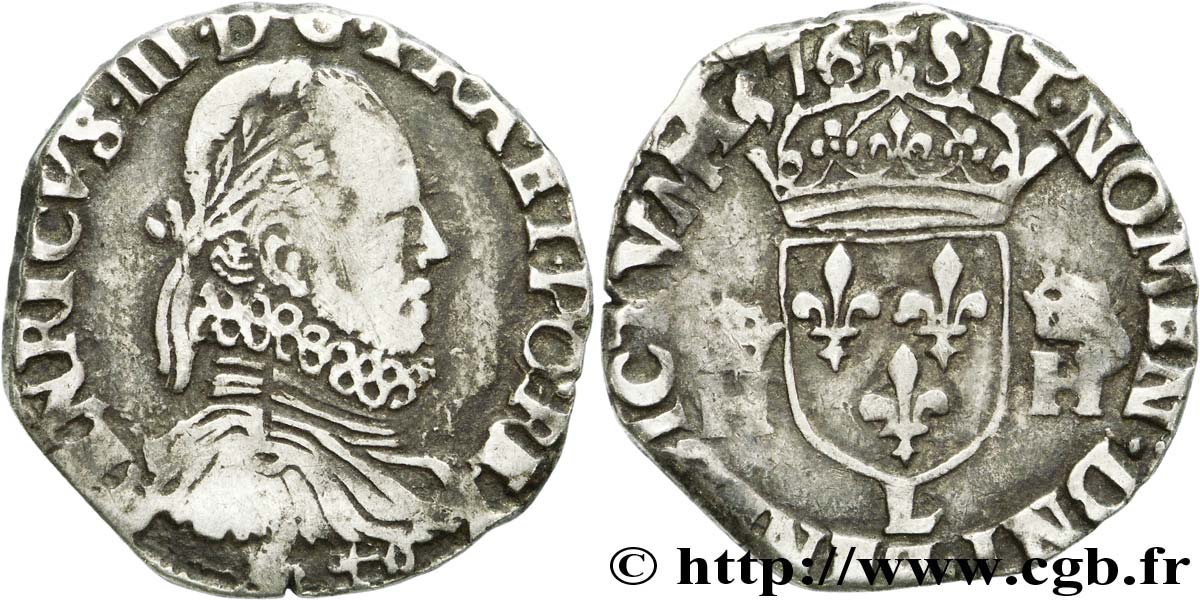 HENRY III Demi-teston, 3e type, col fraisé 1576 Bayonne VF