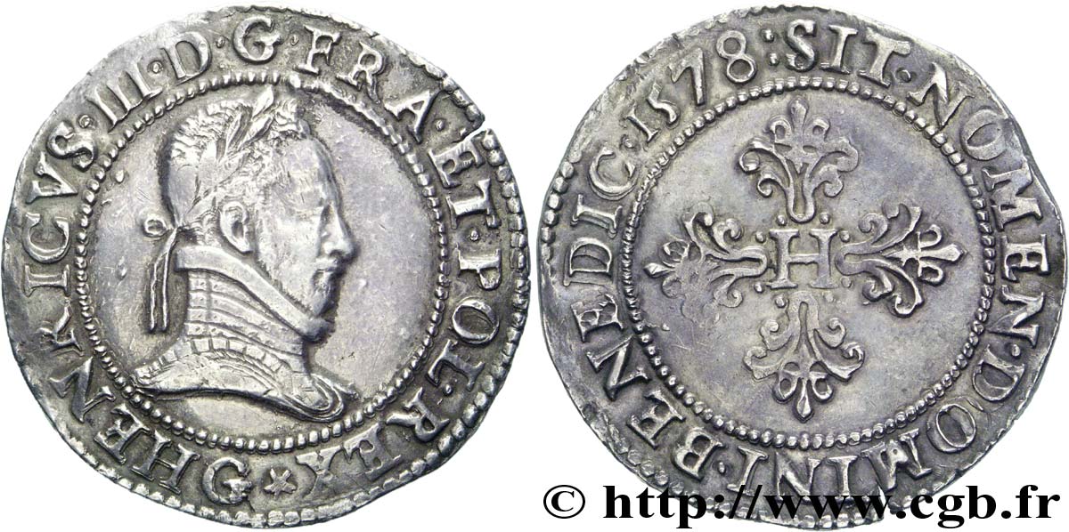 HENRI III Franc au col plat 1578 Poitiers TTB+