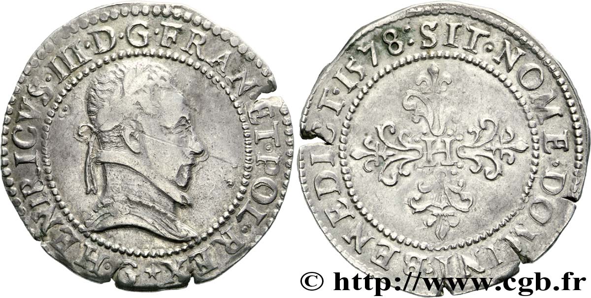 HENRY III Demi-franc au col plat 1578 Poitiers SS