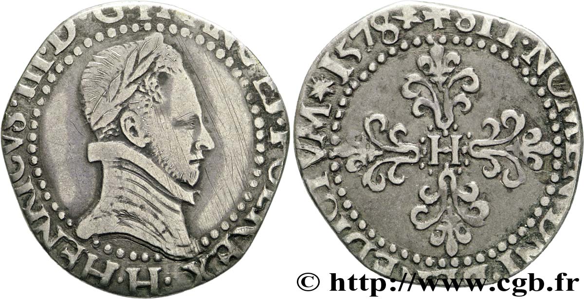 HENRY III Quart de franc au col plat 1578 La Rochelle BC/BC+