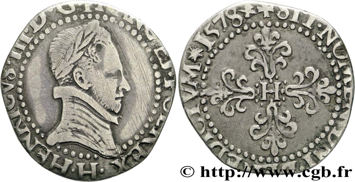 HENRY III Quart de franc au col plat 1578 La Rochelle S/fSS