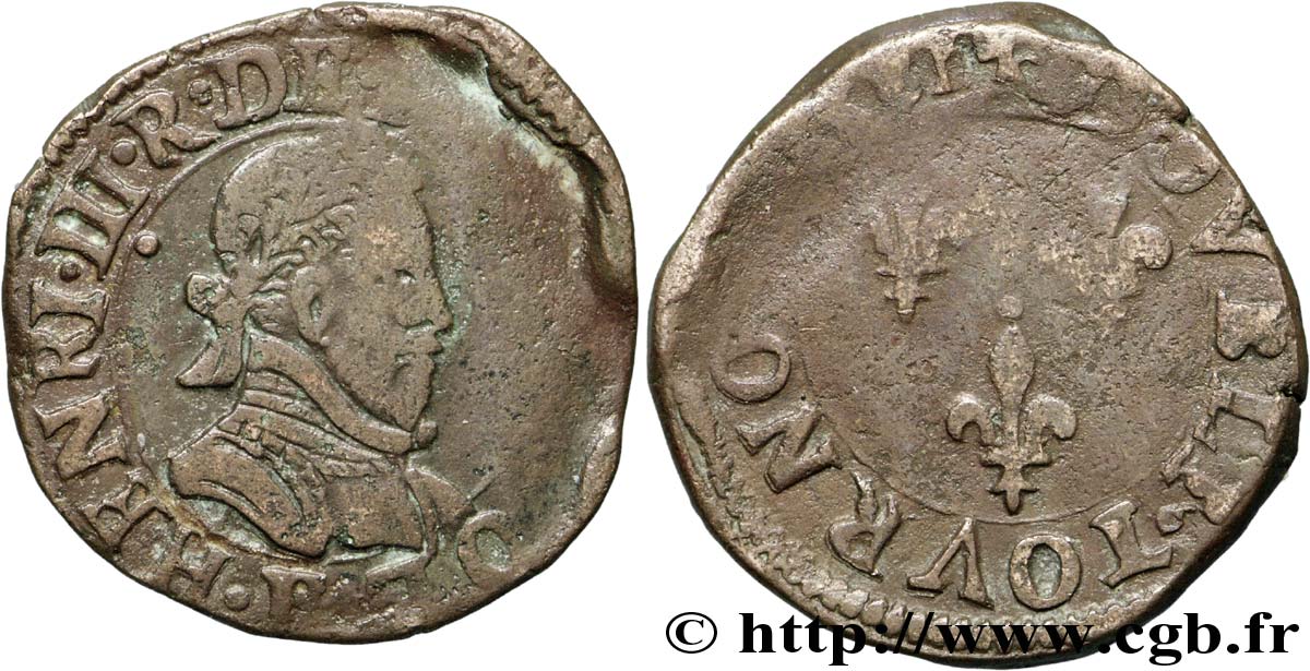 HENRI III Double tournois, 1er type d Angers 1581 Angers TB+