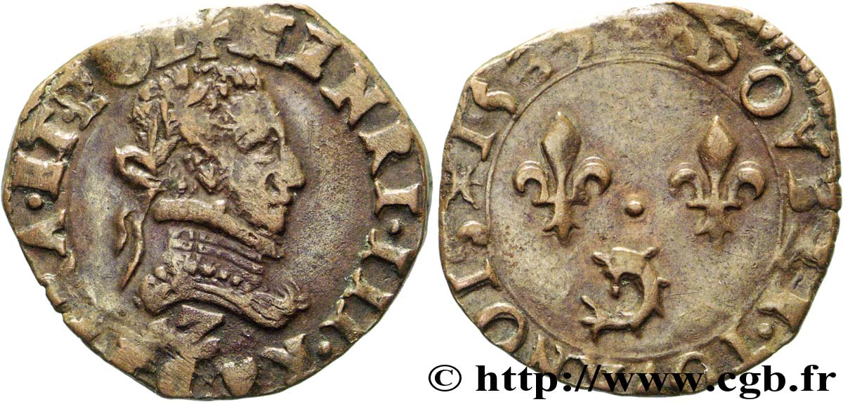 HENRI III Double tournois, 2e type du Dauphiné 1589 Grenoble TB+