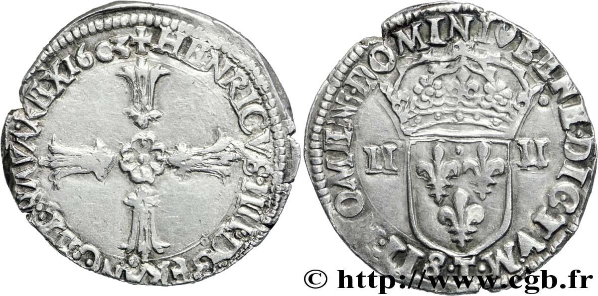 HENRY IV Quart d écu, croix feuillue de face 1603 Nantes fVZ