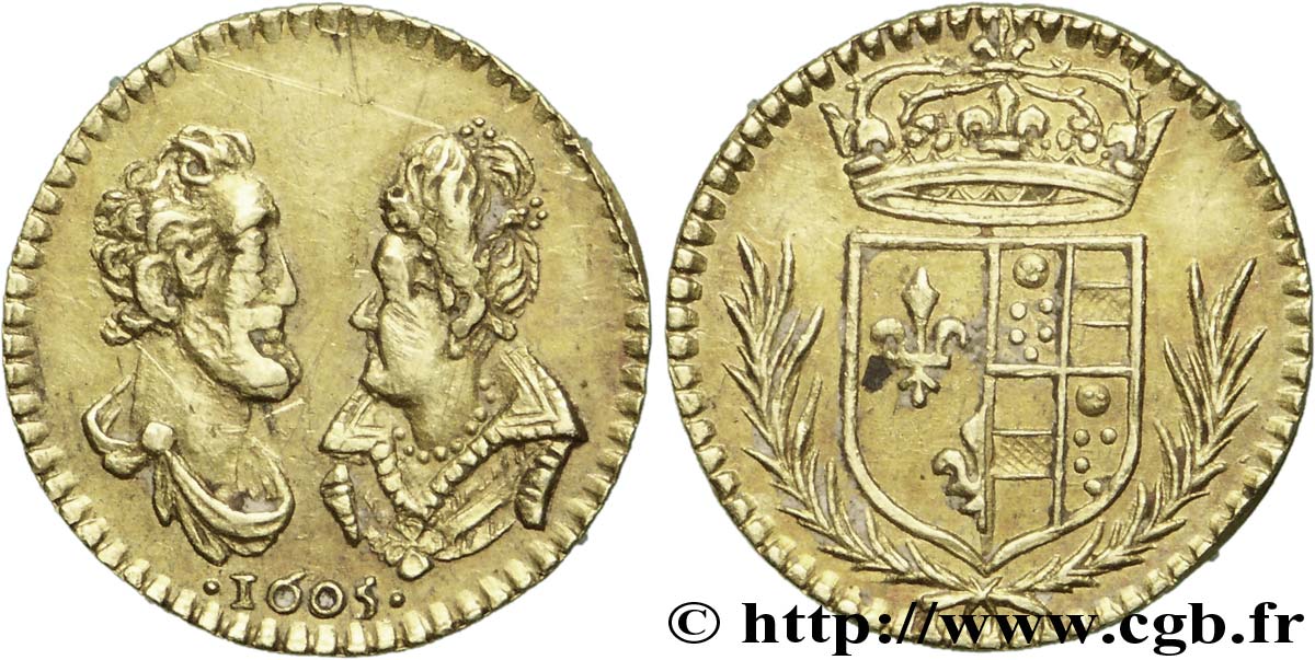 HENRI IV LE GRAND Médaillette Or 13, Henri IV et Marie de Médicis TTB+