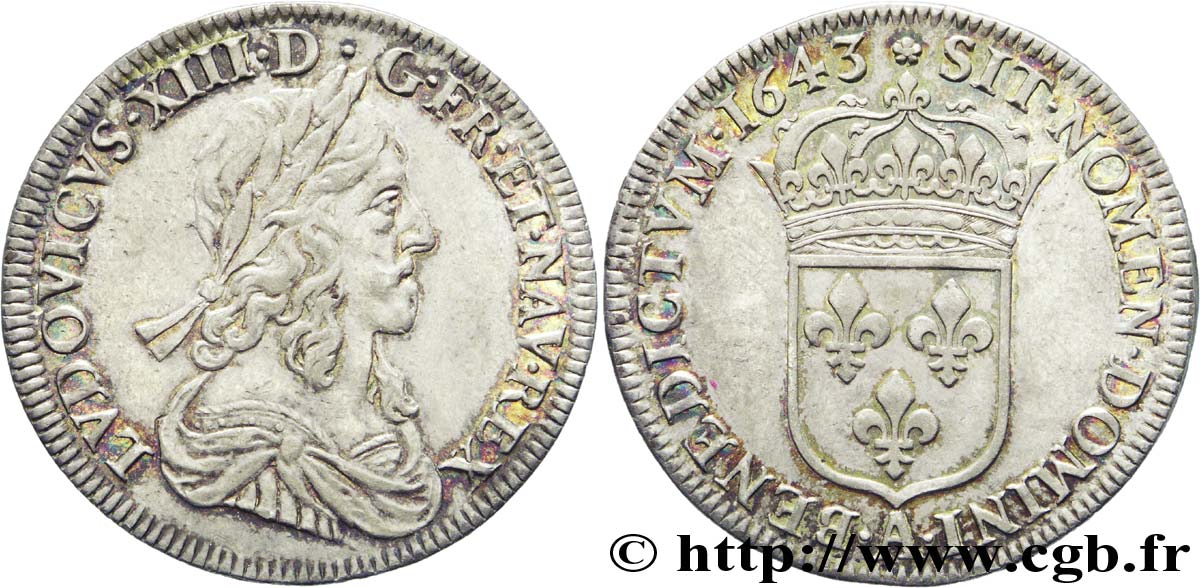 LOUIS XIII Demi-écu, buste drapé et cuirassé (2e buste de Jean Warin) 1643 Paris, Monnaie de Matignon AU