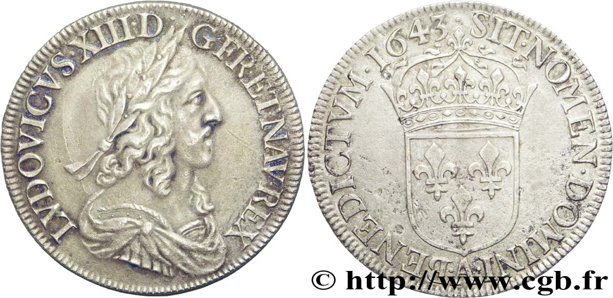 LOUIS XIII  Demi-écu, buste drapé et cuirassé (2e buste de Jean Warin) 1643 Paris,  Monnaie du Louvre XF