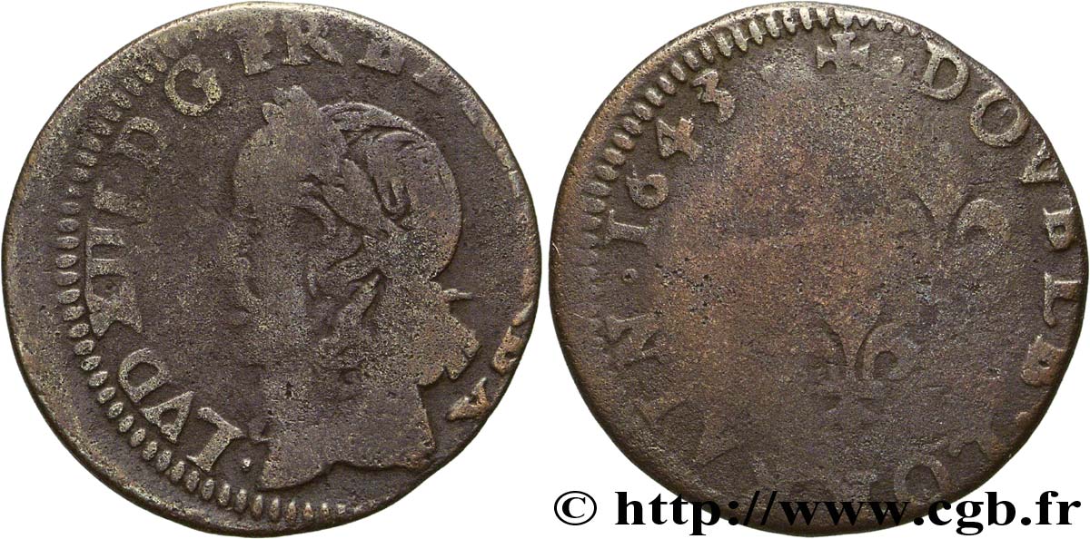 LOUIS XIII  Double lorrain, type de Warin 1643 Stenay q.MB/B