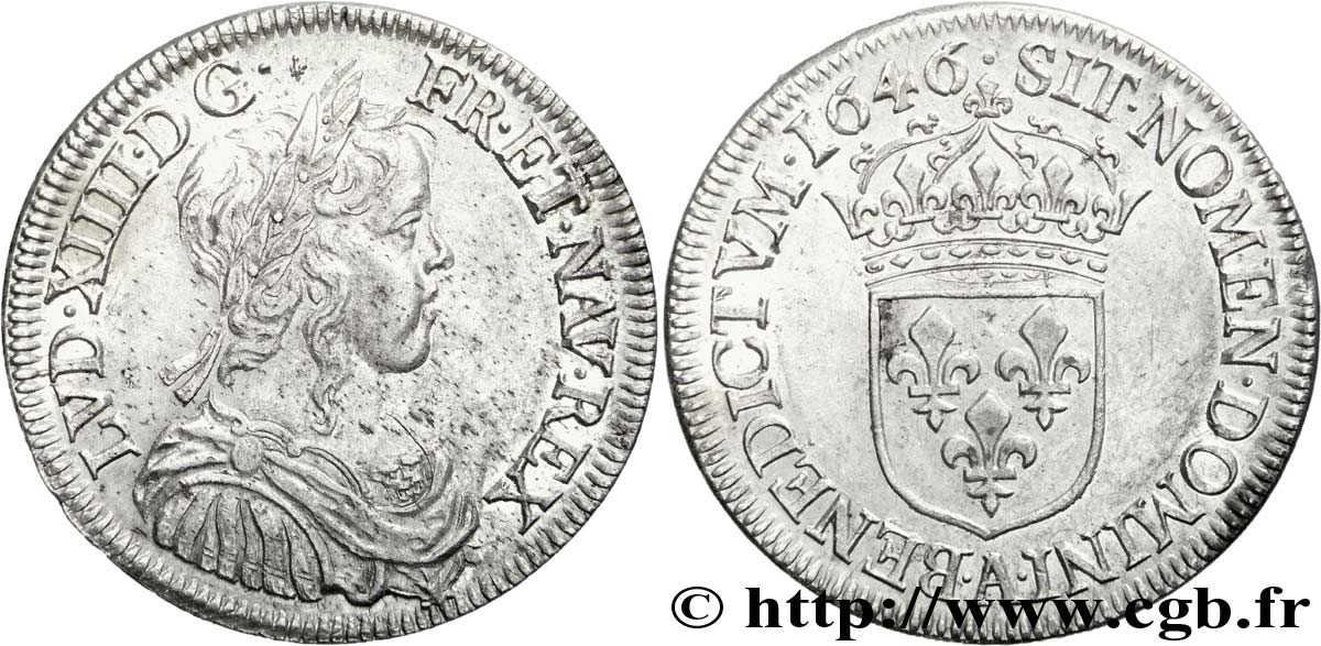 LOUIS XIV LE GRAND OU LE ROI SOLEIL Demi-écu à la mèche longue 1646 Paris, Monnaie de Matignon SPL