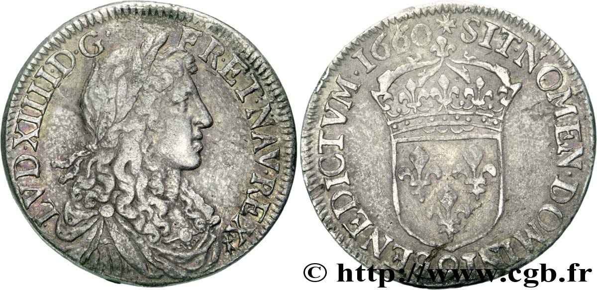LOUIS XIV LE GRAND OU LE ROI SOLEIL Demi-écu au buste juvénile, 1er type 1660 Rennes TB+/TTB