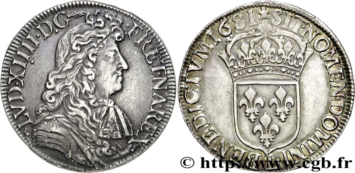 LOUIS XIV  THE SUN KING  Écu à la cravate, 1er type, 4e buste de Bayonne 1681 Bayonne SS/fVZ