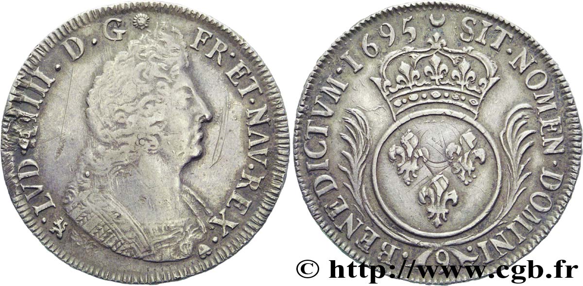 LOUIS XIV &nbsp;THE SUN KING&nbsp; Écu aux palmes 1695 Rennes SS/fVZ