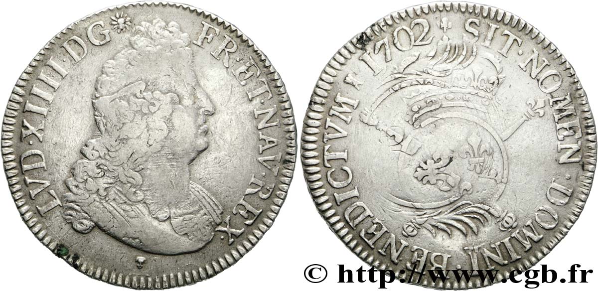 LOUIS XIV  THE SUN KING  Écu aux insignes 1702 Toulouse SS