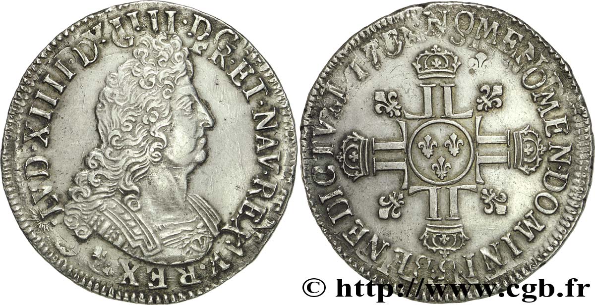 LOUIS XIV  THE SUN KING  Écu aux huit L, 2e type 1704 Rennes XF/AU