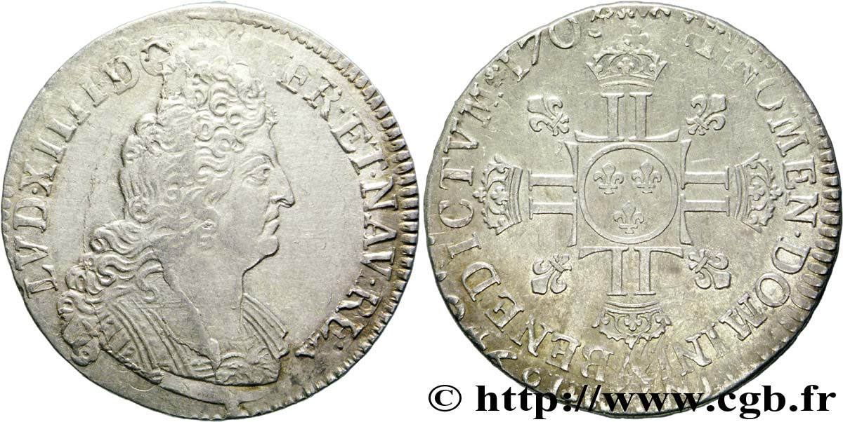 LOUIS XIV  THE SUN KING  Demi-écu aux huit L, 2e type 1705 Paris MBC