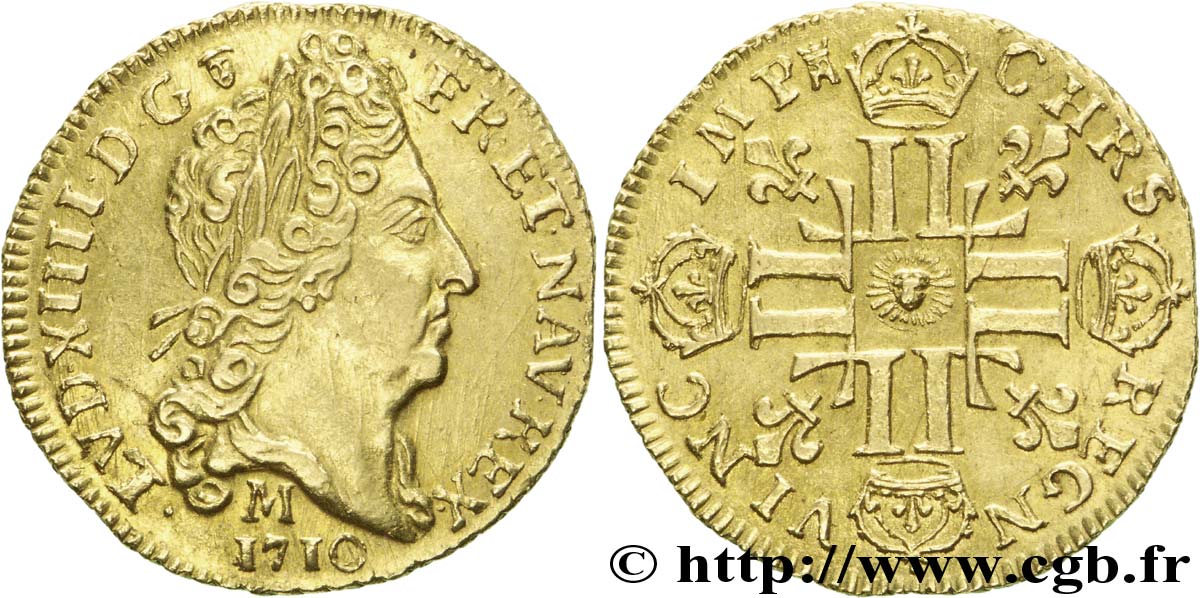 LOUIS XIV LE GRAND OU LE ROI SOLEIL Demi-louis d or au soleil 1710 Toulouse TTB+/SUP