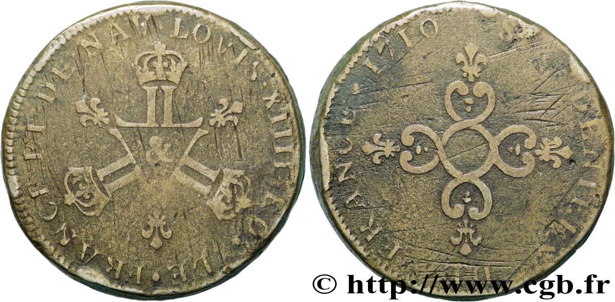LOUIS XIV  THE SUN KING  Piéfort de poids quadruple de la pièce de six deniers dite  Dardenne  1710 Dardenne F