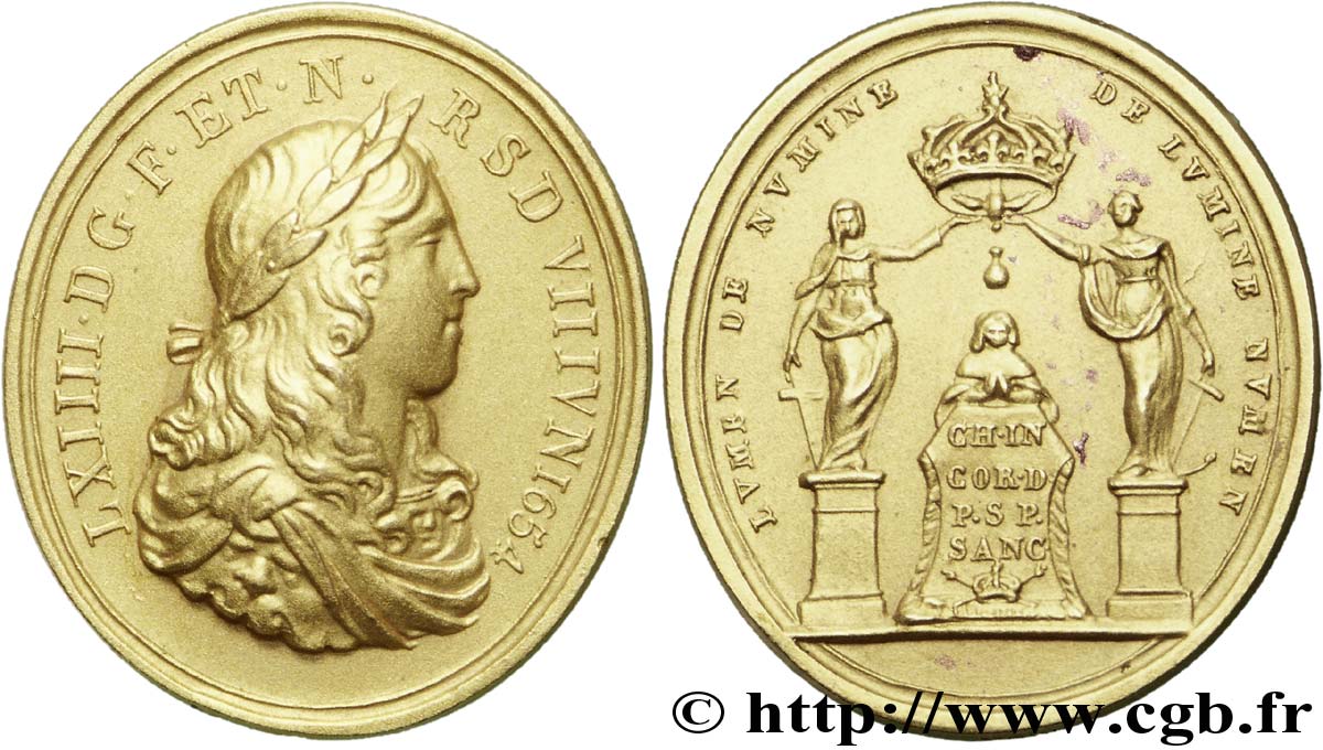 LOUIS XIV LE GRAND OU LE ROI SOLEIL Médaille en or du sacre de Reims (XIXe siècle) n.d.  SUP