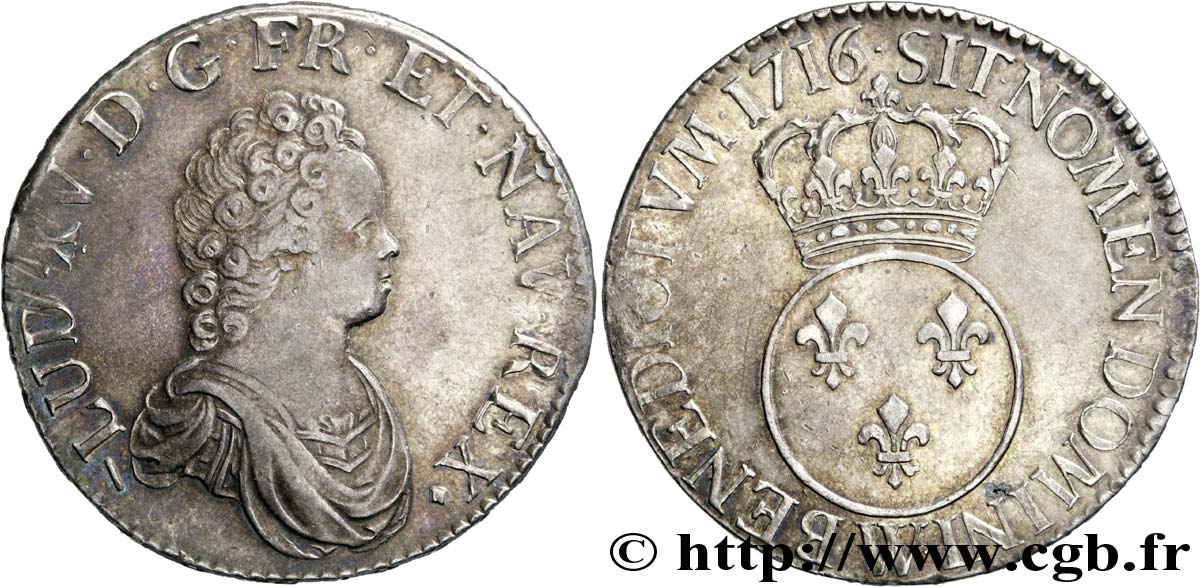 LOUIS XV &nbsp;THE WELL-BELOVED&nbsp; Écu dit &nbsp;vertugadin&nbsp; 1716 Lille AU/AU