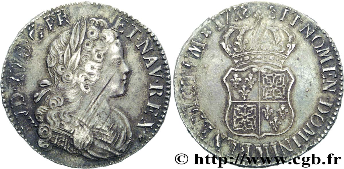 LOUIS XV  THE WELL-BELOVED  Écu de Navarre 1718 Toulouse XF