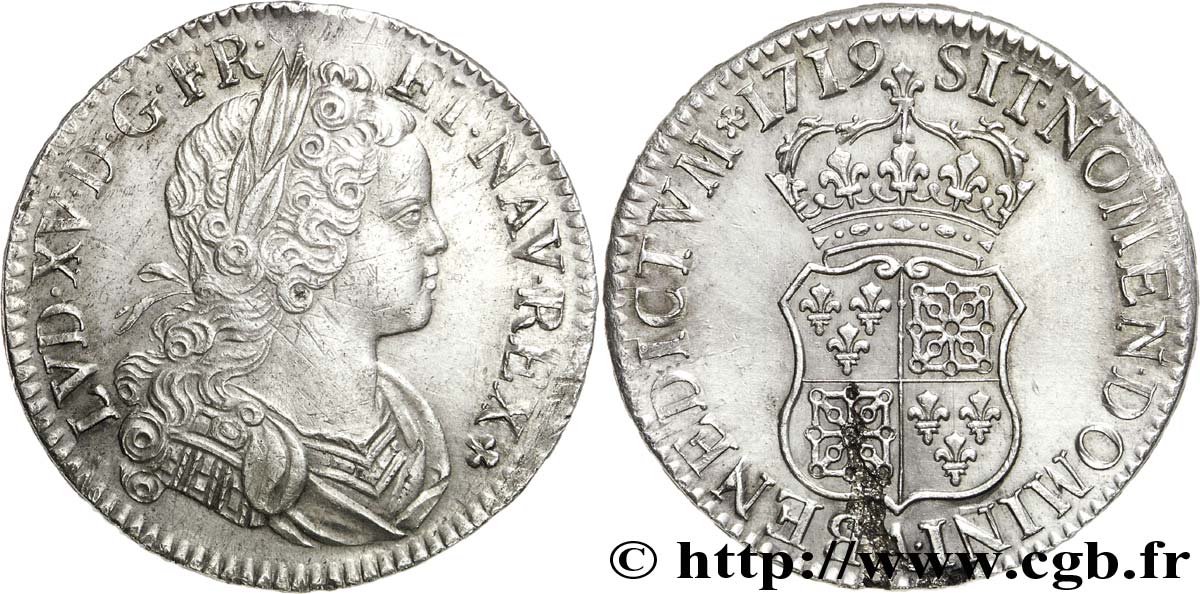 LOUIS XV DIT LE BIEN AIMÉ Écu de Navarre 1719 Paris TTB+