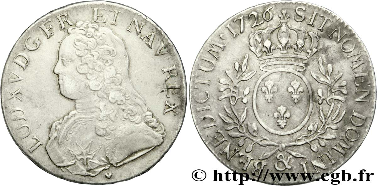 LOUIS XV DIT LE BIEN AIMÉ Écu aux branches d&nbsp;olivier, buste habillé 1726 Aix-en-Provence TTB