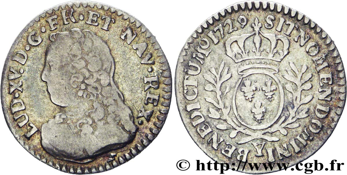 LOUIS XV DIT LE BIEN AIMÉ Vingtième d’écu aux branches d’olivier, buste habillé 1729 Bourges TB+/TTB