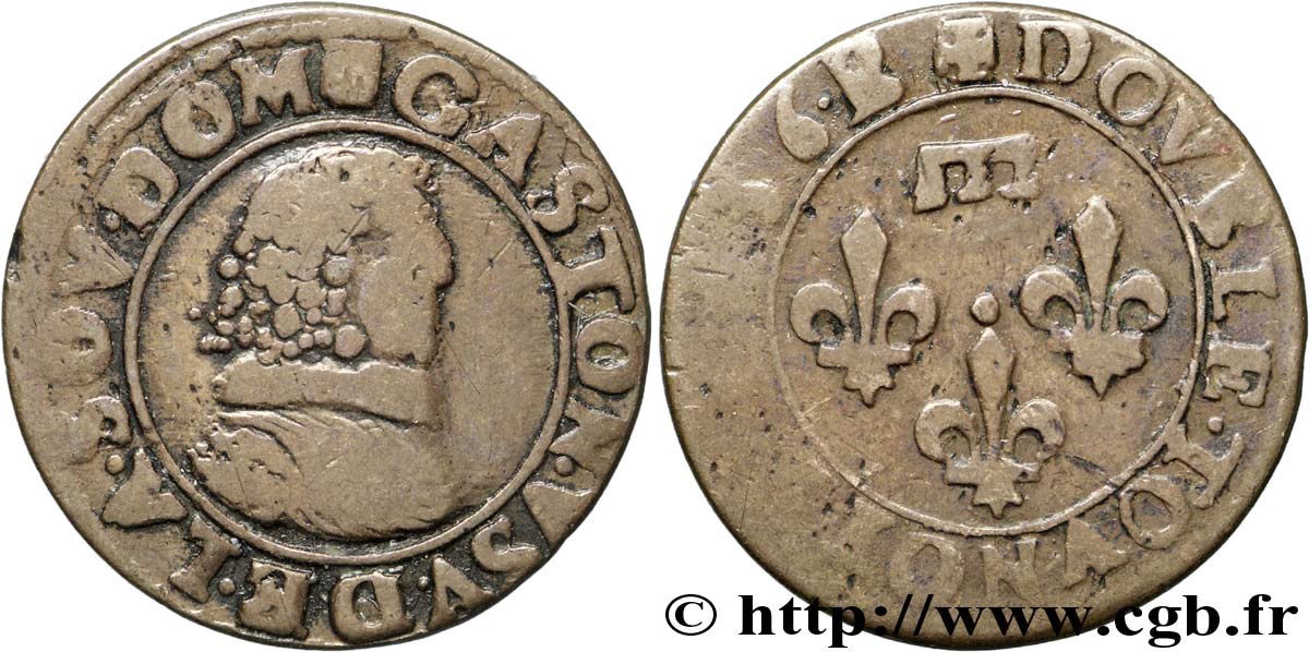 DOMBES - PRINCIPALITY OF DOMBES - GASTON OF ORLEANS Double tournois, type 12, légende fautée (TOVNOIS) VF