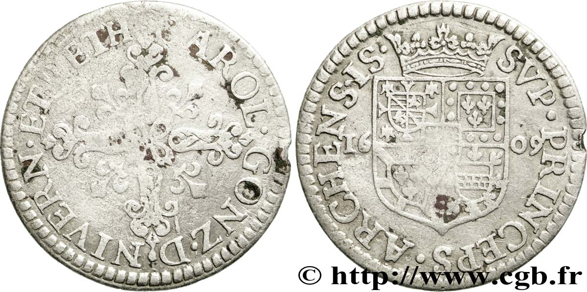 ARDENNES - PRINCIPAUTY OF ARCHES-CHARLEVILLE - CHARLES I OF GONZAGUE Pièce de six blancs VF/XF