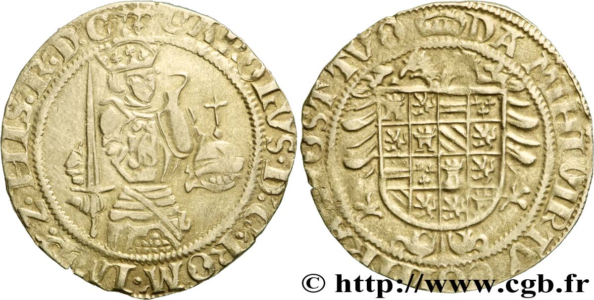 SPANISH LOW COUNTRIES - DUCHY OF GUELDRE - CHARLES V Florin karolus d or BC+/MBC