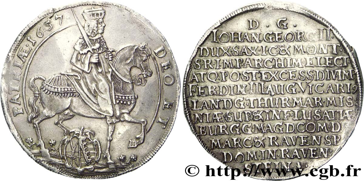 GERMANY - DUCHY OF SAXONY - JEAN GEORGES II Vicariat thaler 1657  XF/AU