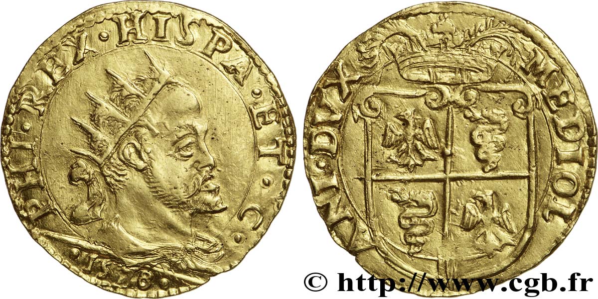 ITALY - DUCHY OF MILAN - PHILIP II OF SPAIN Doppia 1578 Milan AU