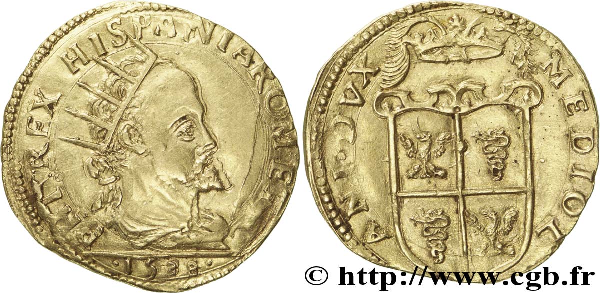 ITALY - DUCHY OF MILAN - PHILIP II OF SPAIN Doppia 1588 Milan VF/XF
