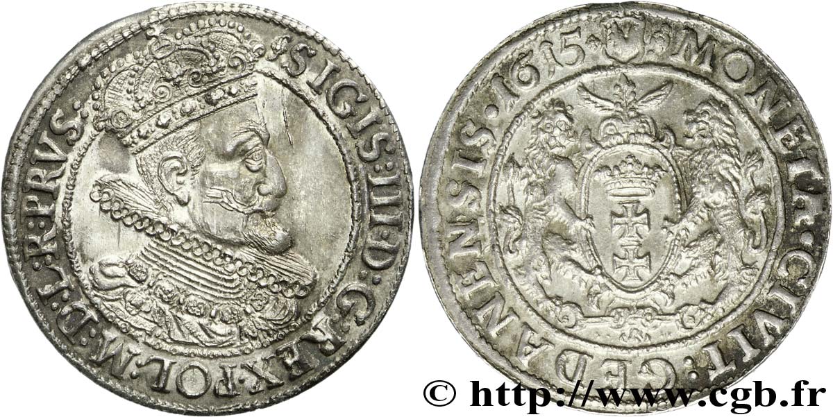 POLONIA - SIGISMONDO III VASA Quart de thaler ou ort koronny 1615 Dantzig SPL/q.SPL