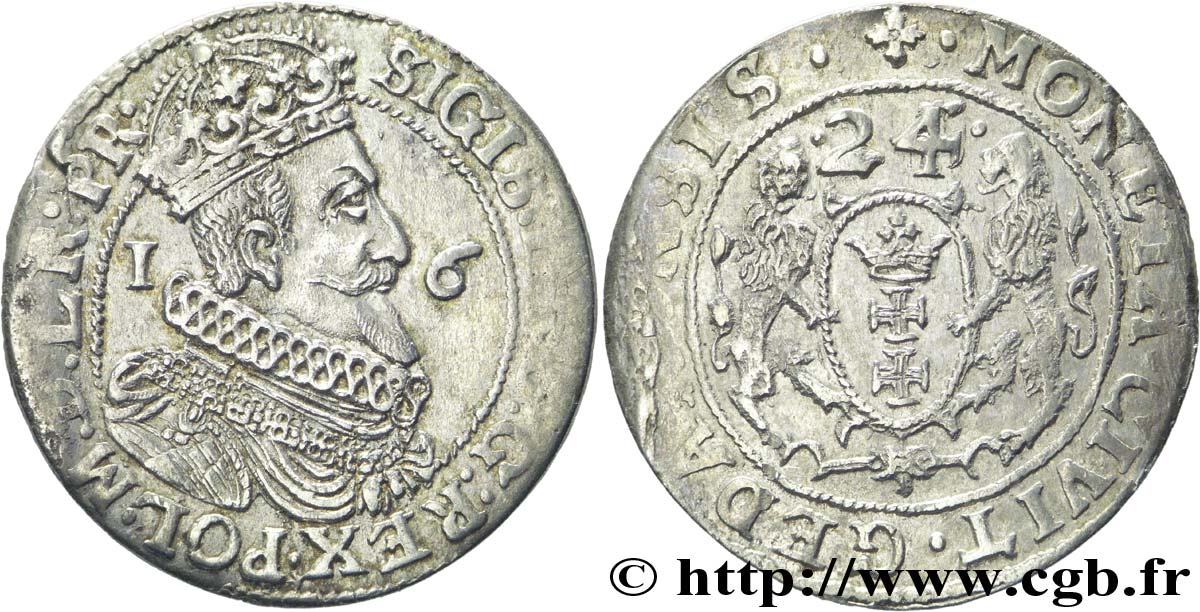 POLONIA - SIGISMONDO III VASA Quart de thaler ou ort koronny 1624 Dantzig AU