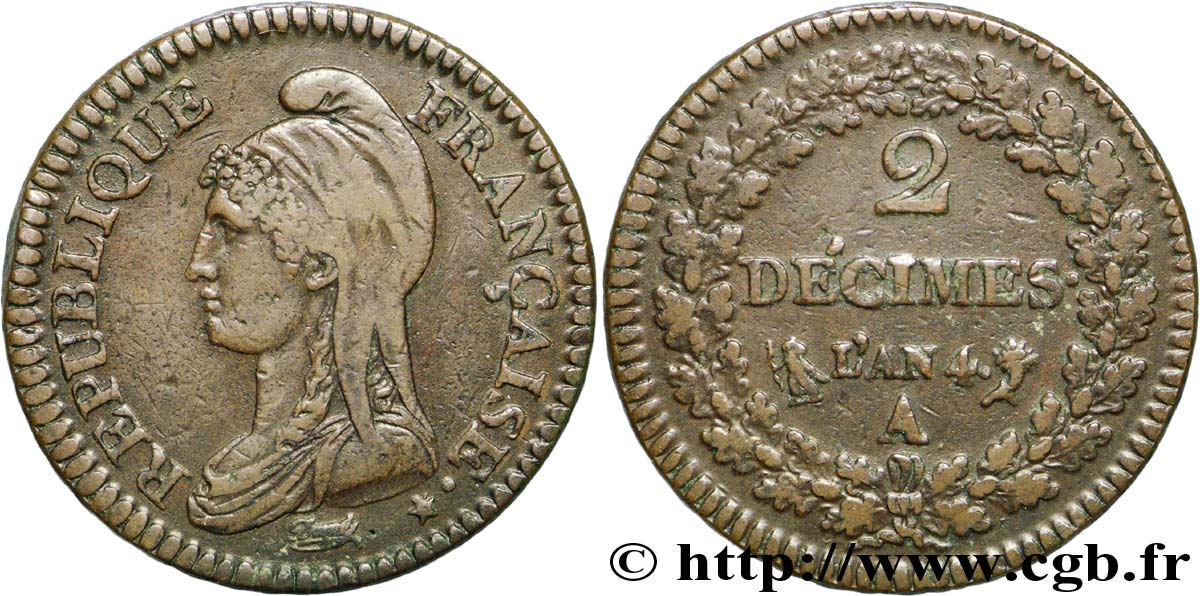2 décimes Dupré 1796 Paris F.145/1 XF 