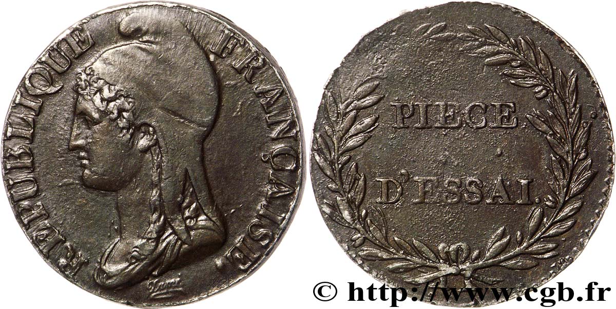 Essai de 5 centimes Dupré, petit module, moulage 1796 Paris F.113/1 var. TTB 