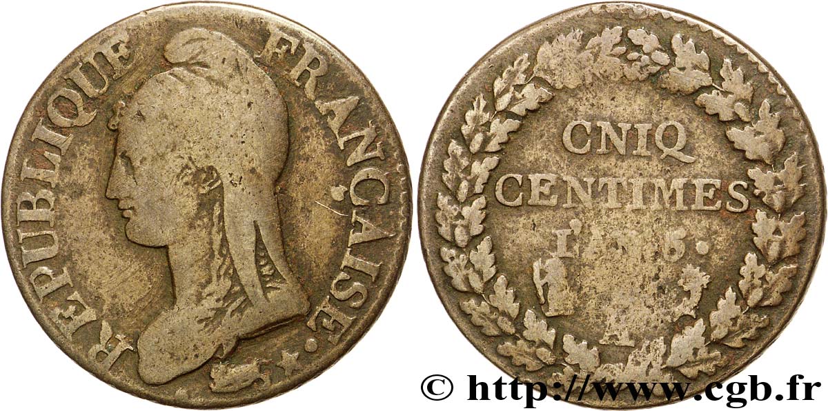 Cinq centimes Dupré, grand module, CNIQ 1797 Paris F.115/5 BC 